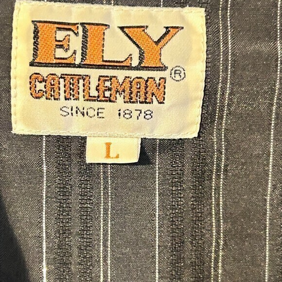 Ely Cattleman Pearl Snap‎ Striped Long Sleeve Black/Gold/Silver Men lg - Picture 5 of 5